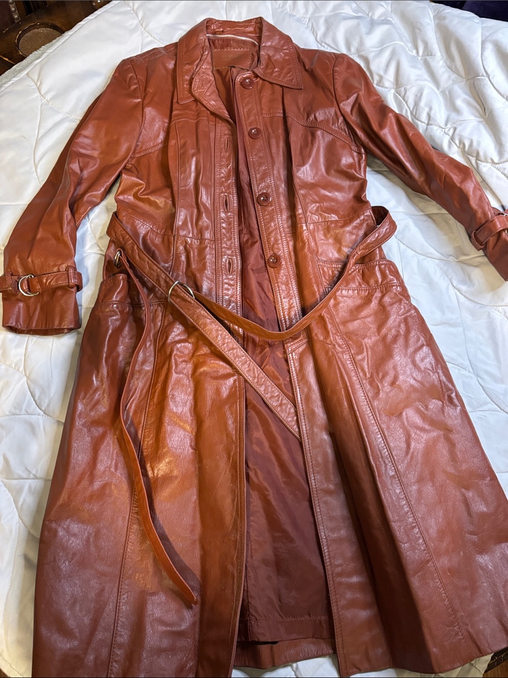 Women’s Tan Leather Trench Coat - vintage Belted Style